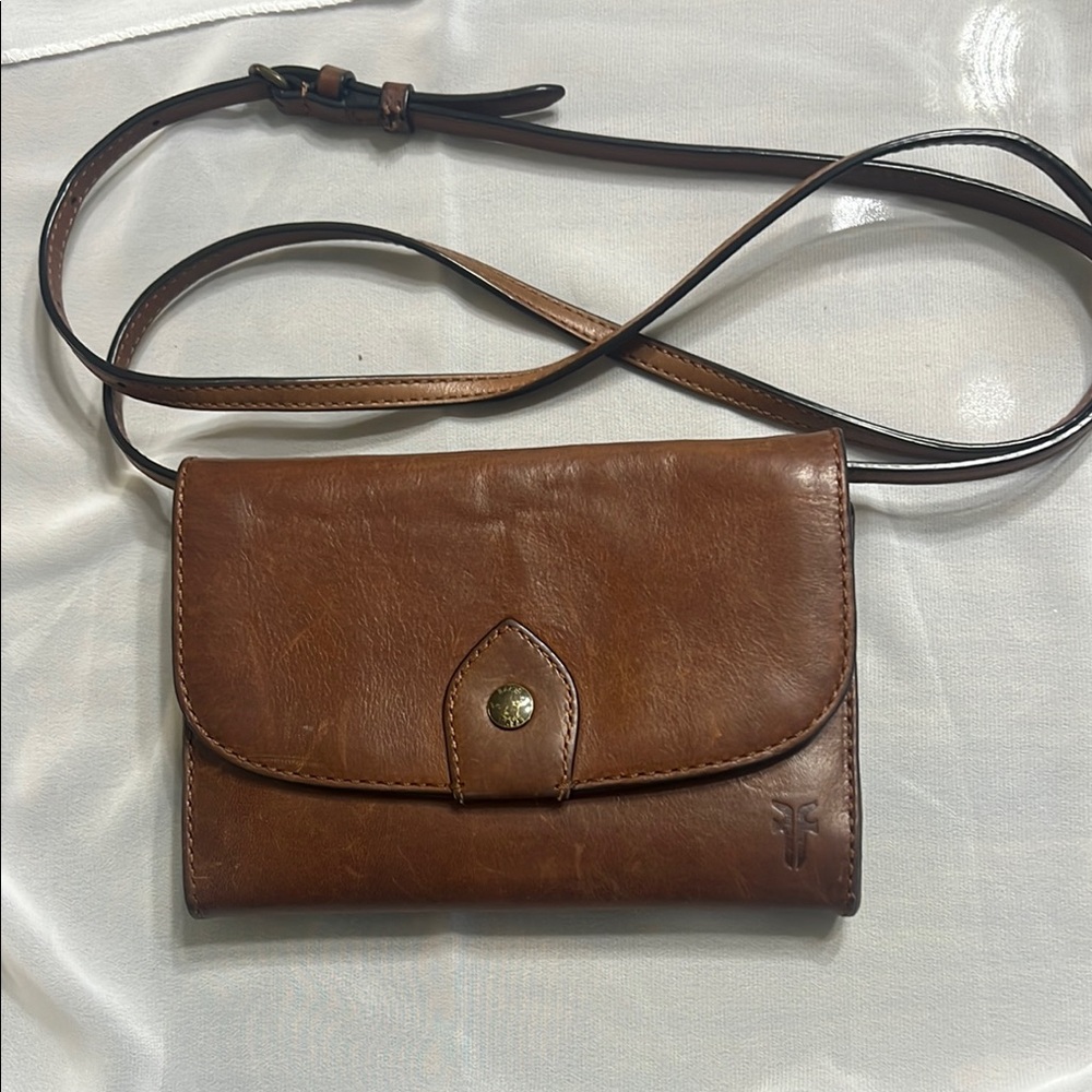 Frye Melissa Distressed Leather Brown Leather Crossbody Bag